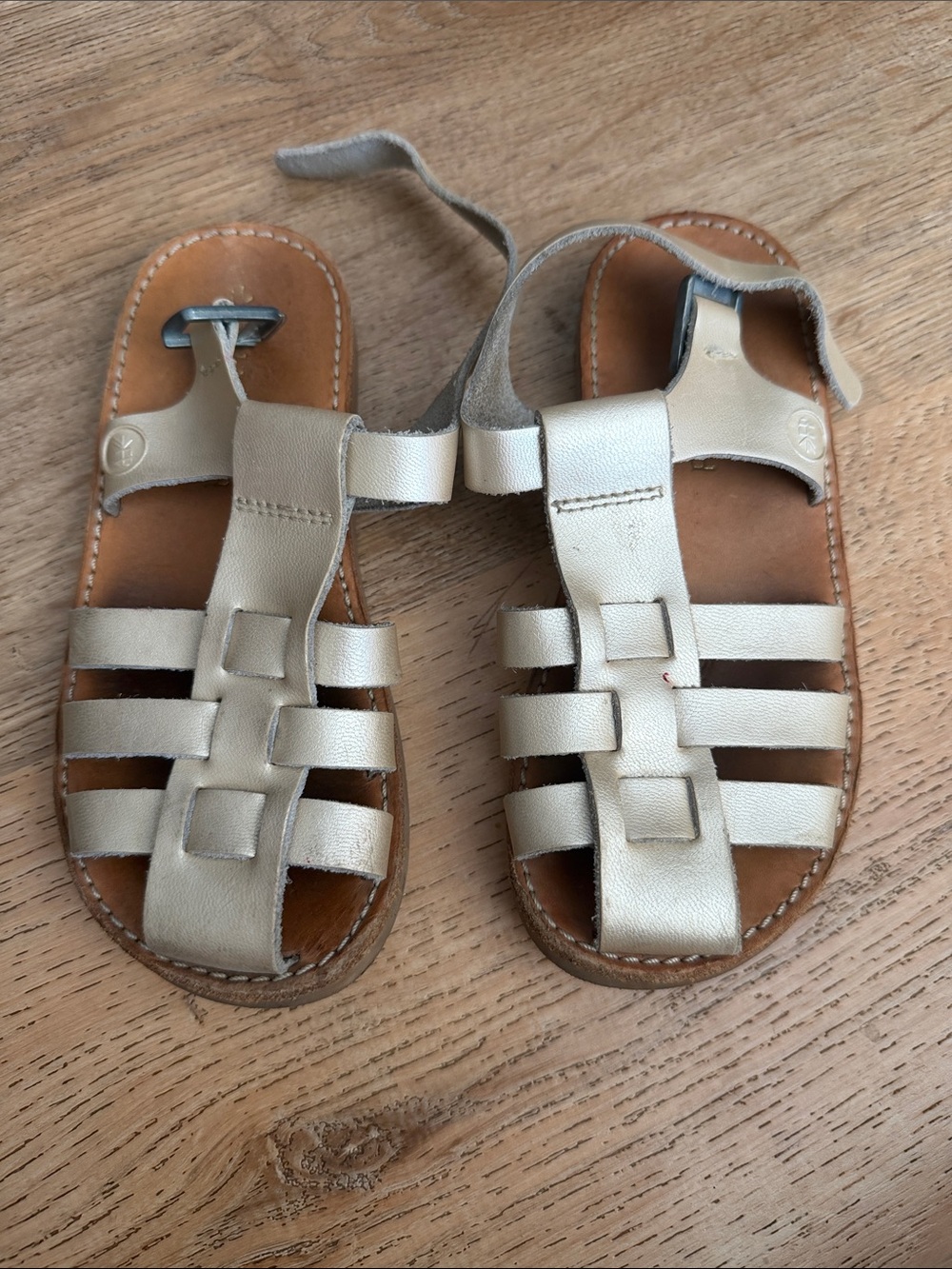 Freshly Picked Metallic Pearl Tan Strappy Kids Sandals
